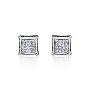 Sterling Silver Black/White CZ Square Stud Earring